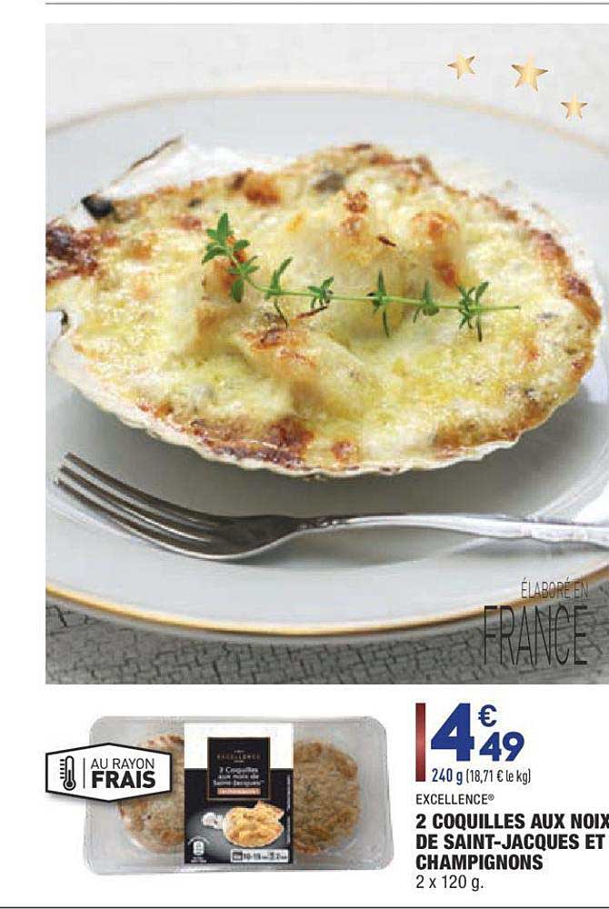 2 coquilles aux noix de saint-jacques et champignons excellence