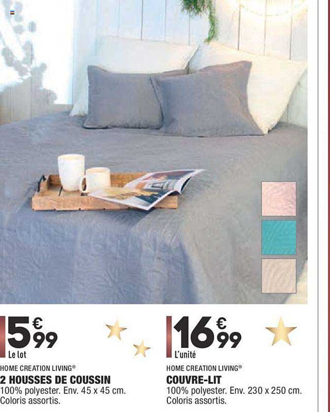 2 housses de coussin, couvre-lit home creation living