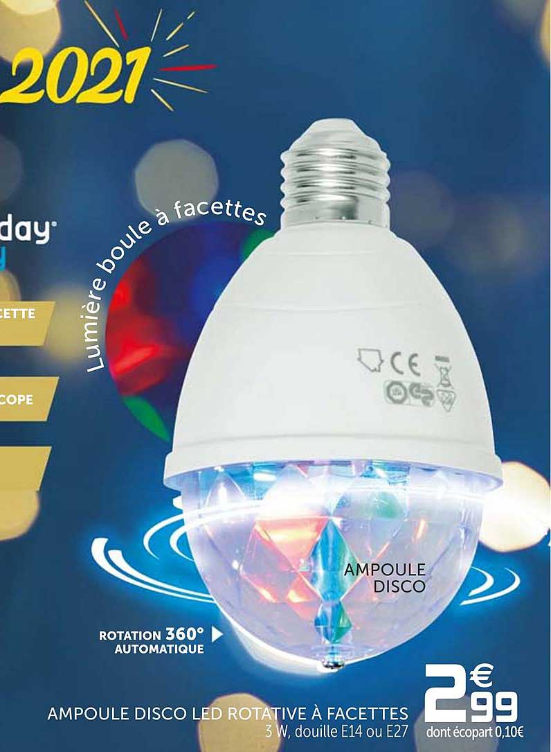 ampoule disco led rotative à facettes