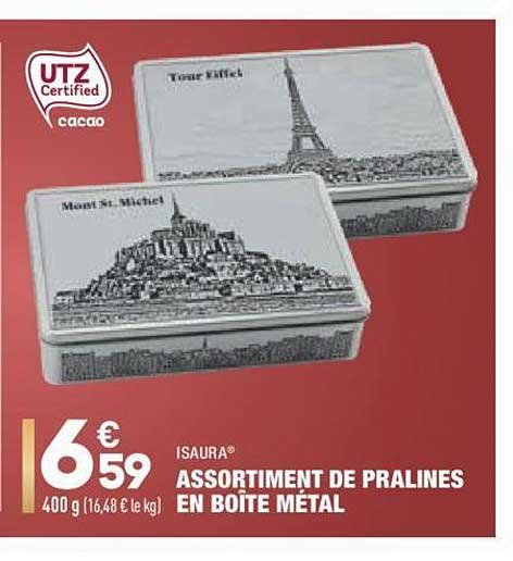 assortiment de pralinés en boîte métal isaura