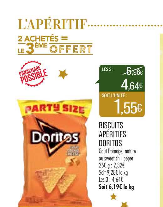 biscuits apéritifs doritos 2 achetés = le 3ème offert