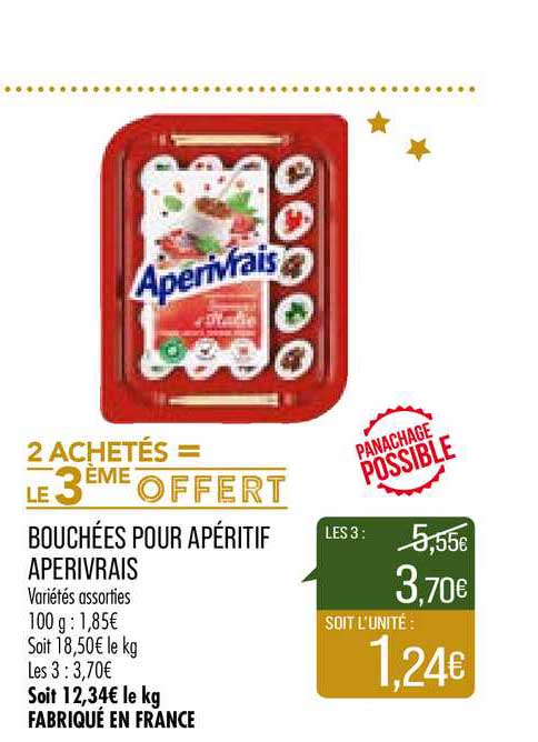 bouchées pour apéritif aperivrais 2 achetés = le 3ème offert