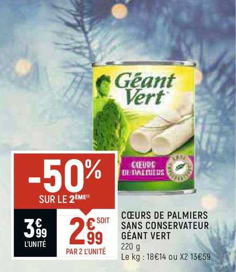 cœurs de palmiers sans conservateur géant vert