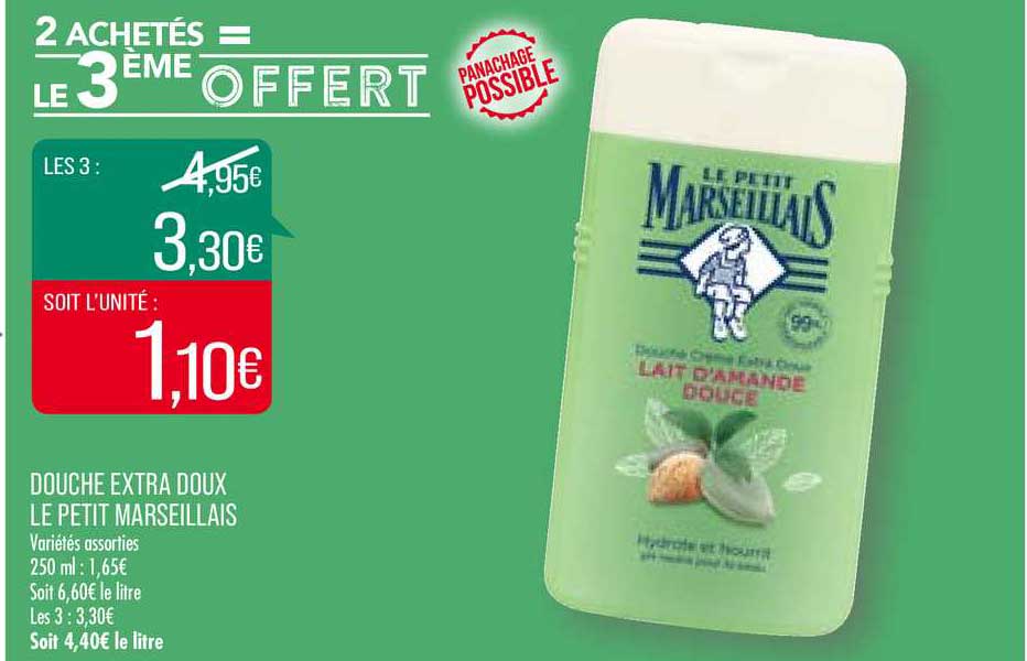 douche extra doux le petit marseillais 2 achetés = le 3ème offert