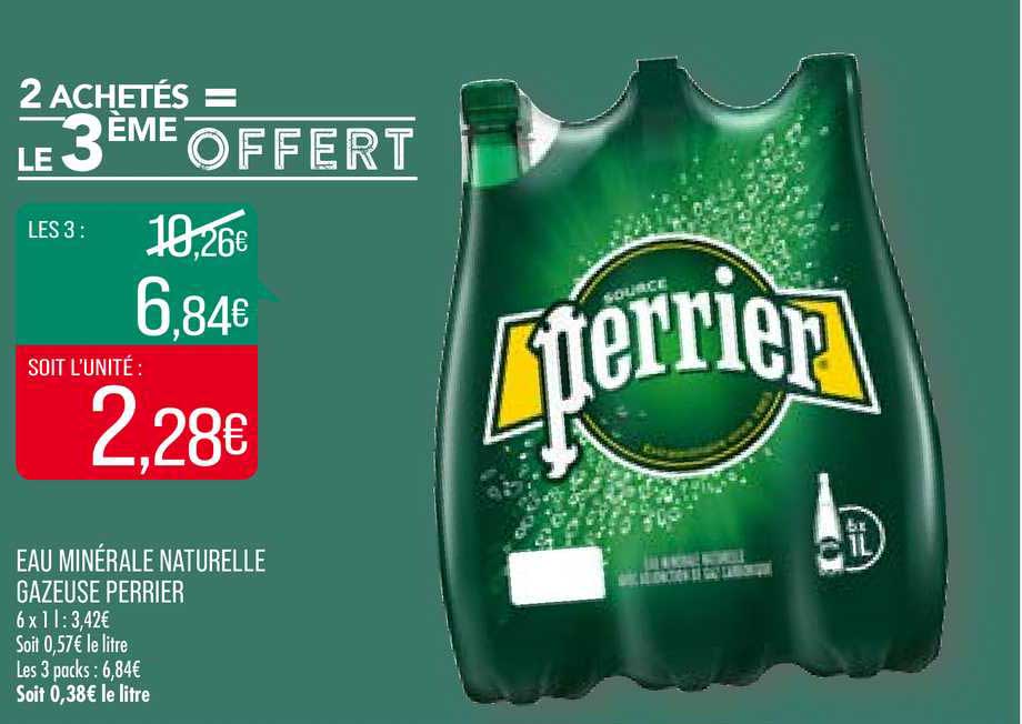 eau minérale naturelle gazeuse perrier 2 achetés = le 3ème offert