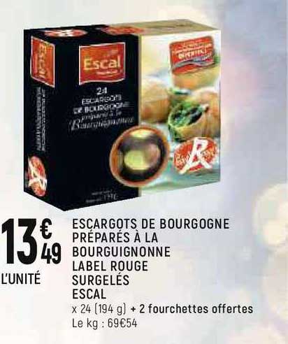 escargots de bourgogne préparés à la bourguignonne label rouge surgelés escal