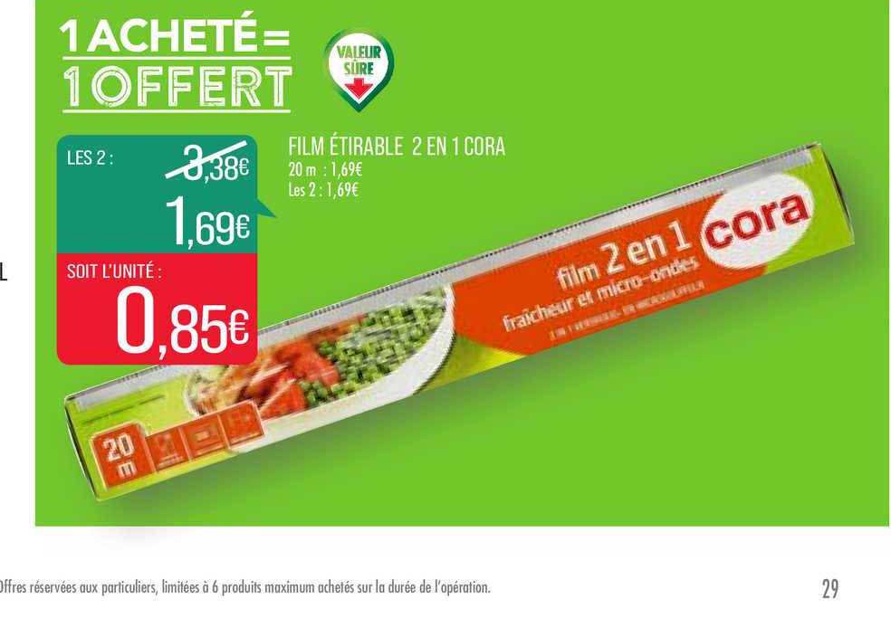 film étirable 2 en 1 cora 1 acheté= 1 offert