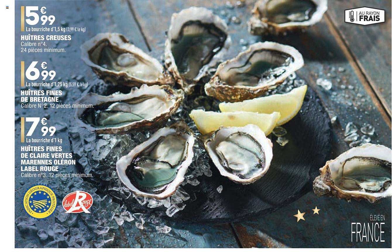 huîtres creuses, huîtres fines de bretagne, huîtres fines de claire vertes marennes oléron label rouge