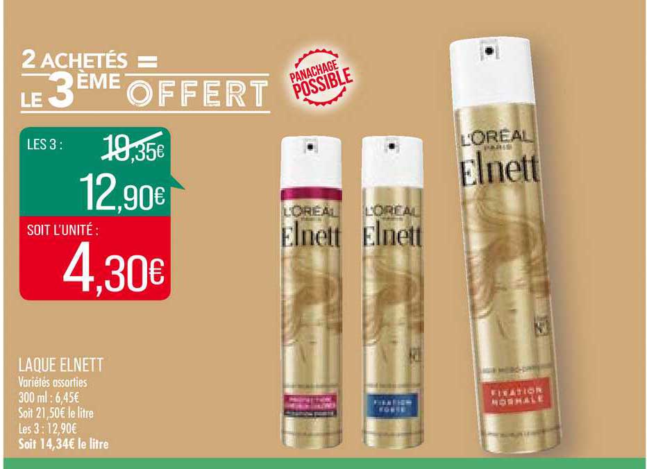 laque elnett 2 achetés = le 3ème offert