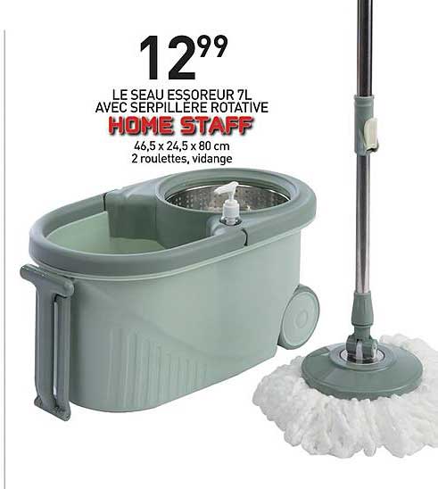 le seau essoreur 7l avec serpillère rotative home staff