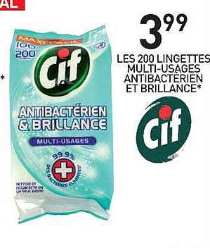 Les 200 Lingettes Multi Usages Antibacterien Et Brillance Cif