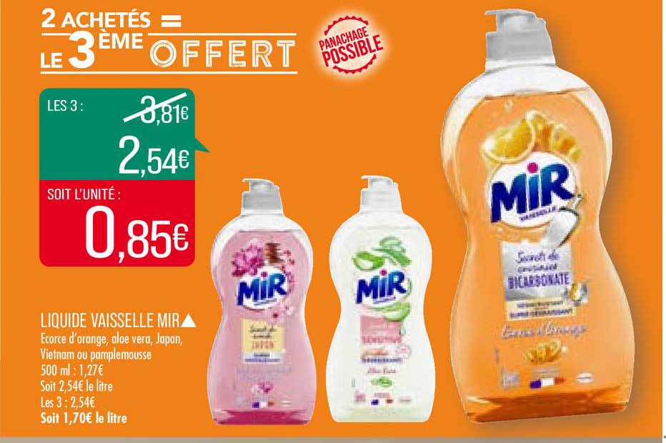 liquide vaisselle mir 2 achetés = le 3ème offert