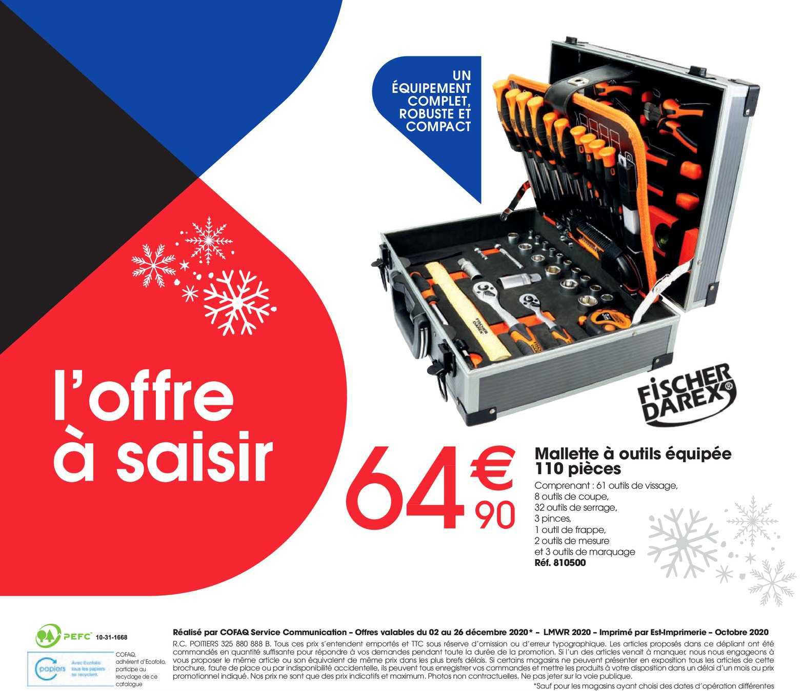 mallette à outils équipée 110 pièces fischer darex