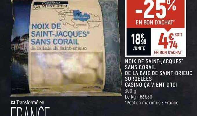 Noix De Saint-jacques Sans Corail De La Baie De Saint-brieuc Surgelées Casino ça Vient D'ici