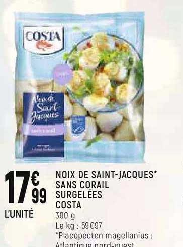 noix de saint-jacques sans corail surgelées costa