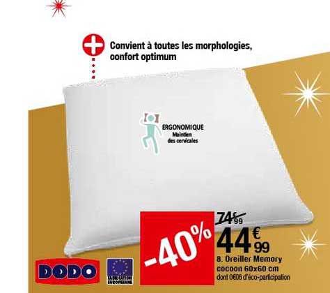 oreiller memory cocoon 60x60 cm dodo