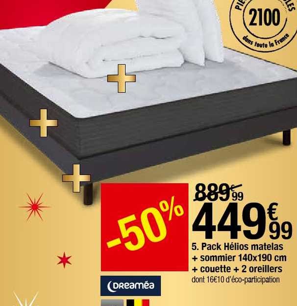 pack hélios matelas + sommier 140x190cm + couette + 2 oreillers
