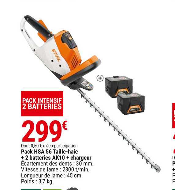 pack hsa 56 taille haie + 2 batteries ak10 + chargeur