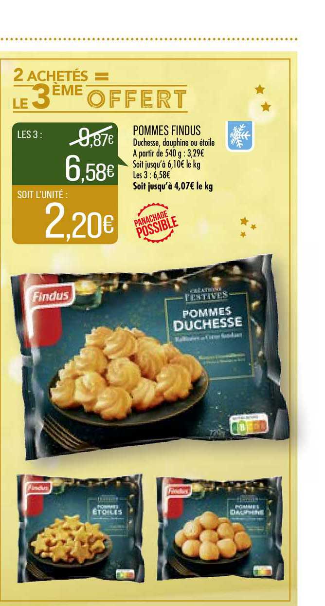 pommes findus 2 achetés = le 3ème offert