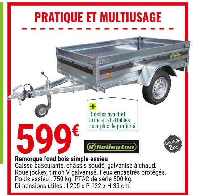 Remorque Fond Bois Simple Essieu Holington