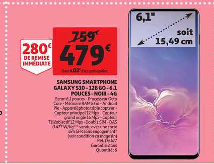 samsung smartphone galaxy s10-128go - 6.1 pouces - noir - 4 g