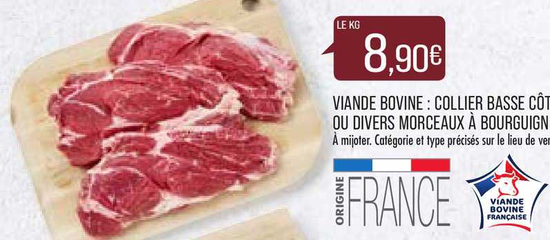 viande bovine : collier base côte ou divers morceaux à bourguignon