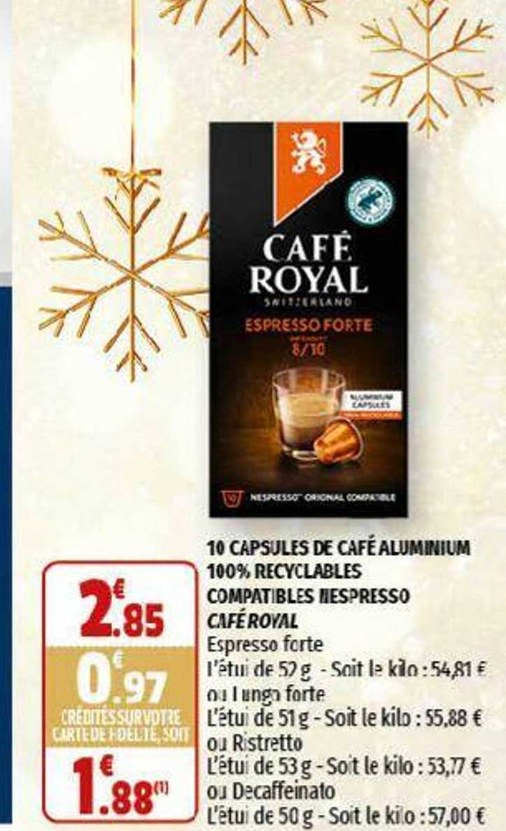 10 Capsules De Café Aluminium 100% Recyclables Compatibles Nespresso Café Royal