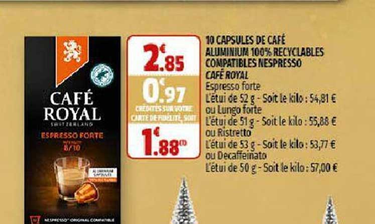 10 capsules de café aluminium 100% recyclables compatibles nespresso café royal