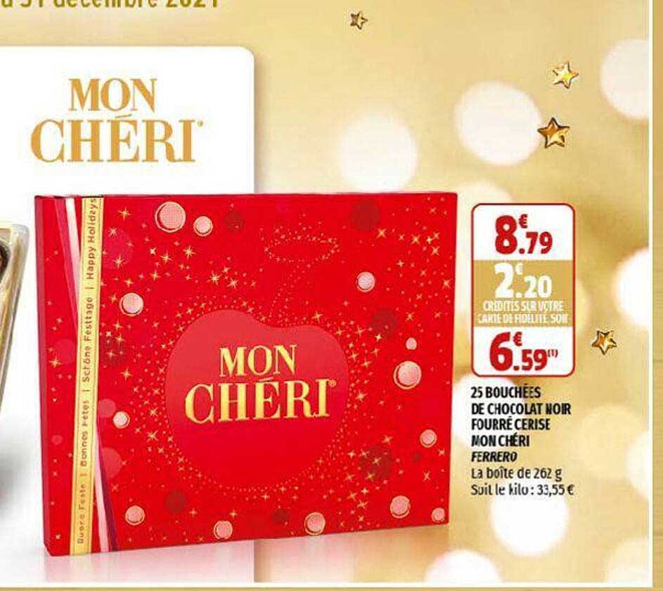25 bouchées de chocolat noir fourré cerise mon chéri ferrero