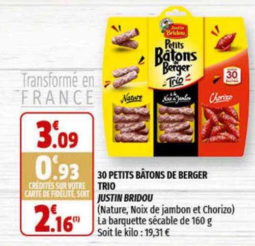 30 petits bâtons de berger trio justin bridou