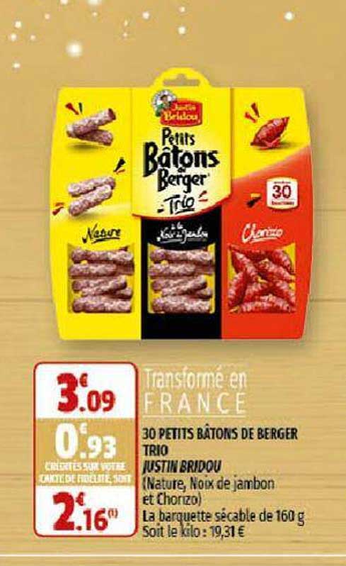 30 petits bâtons de berger trio justin bridou