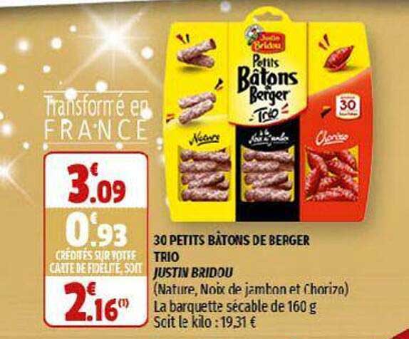 30 petits bâtons de berger trio justin bridou