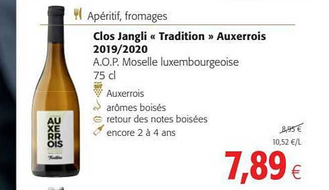 Apéritif, Fromages , Clos Jangli "tradition" Auxerrois 2019 - 2020