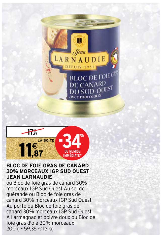 bloc de foie gras de canard 30% morceaux igp sud ouest jean larnaudie