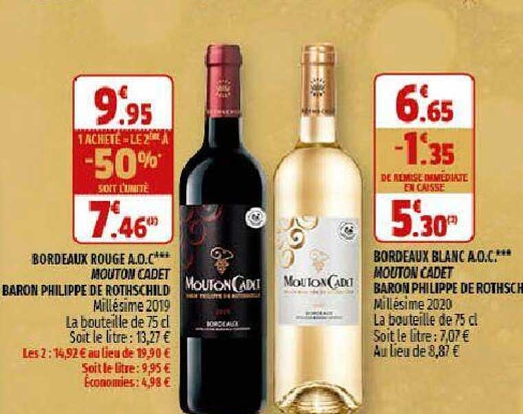 bordeaux rouge a.o.c. mouton cadet baron philippe de rothschild, bordeaux blanc a.o.c. mouton cadet baron philippe de rothschild