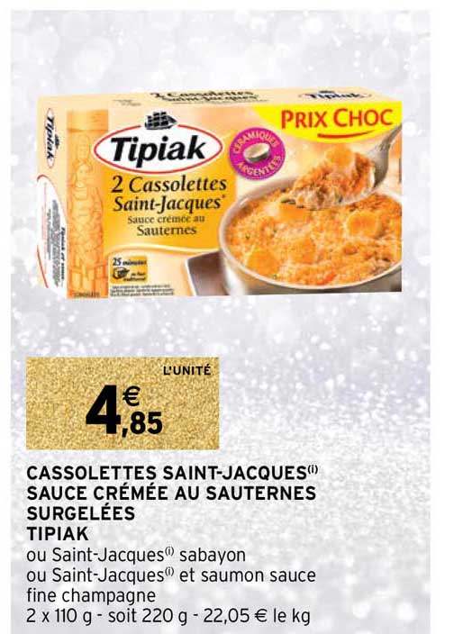 cassolettes saint-jacques sauce crémée au sauternes surgelées tipiak