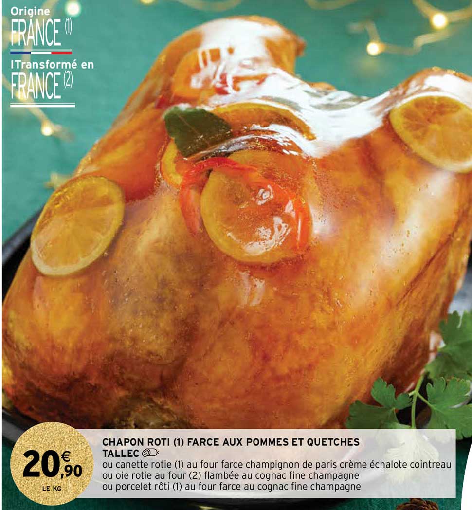 chapon rôti farce aux pommes et quetches tallec