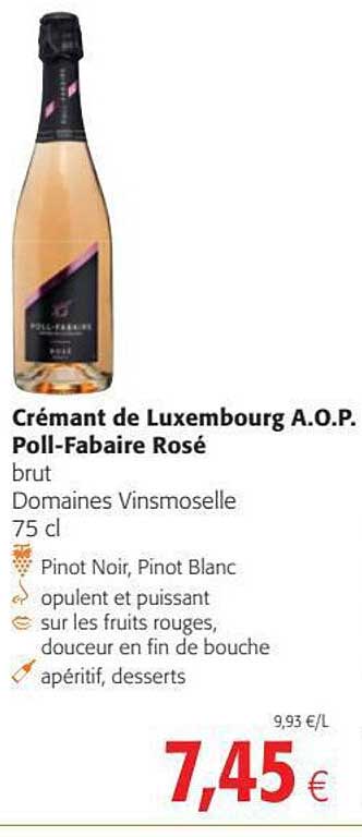 crémant de luxembourg a.o.p. poll-fabaire rosé brut domaines vinsmoselle