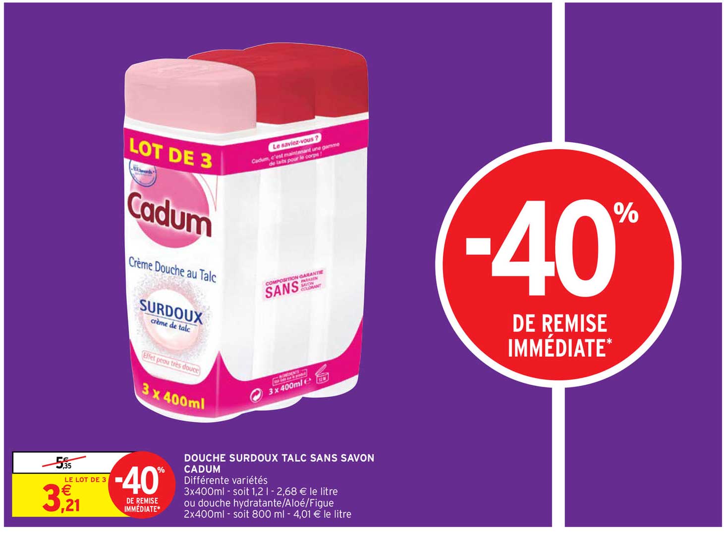 Douche Surdoux Talc Sans Savon Cadum