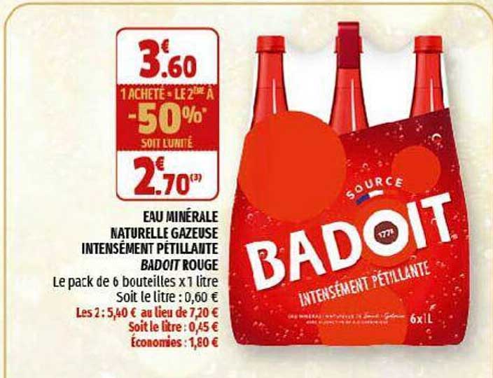 eau minérale naturelle gazeuse intensément pétillante badoit rouge