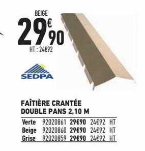 faîtière crantée double pans 2,10 m sedpa