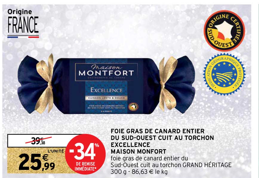 foie gras de canard entier du sud-ouest cuit au torchon excellence maison montfort