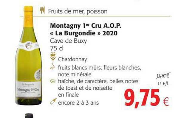 fruits de mer, poisson, montagny 1er cru a.o.p. "la burgondie" 2020