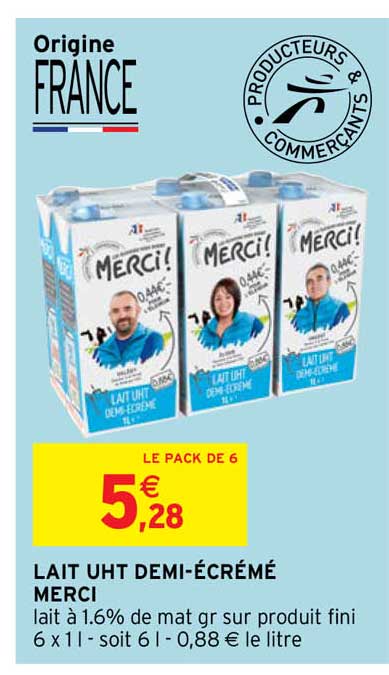 Lait Uht Demi-écrémé Merci