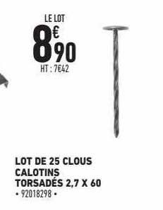lot de 25 clous calotins torsadés 2,7 x 60