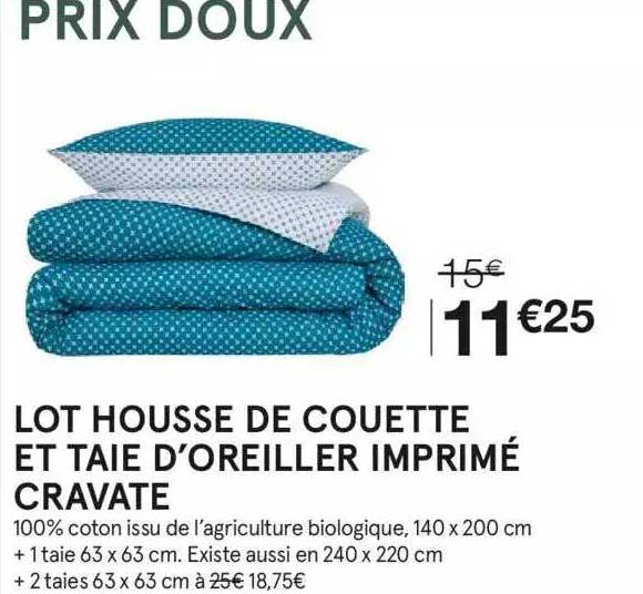 lot housse de couette et taie d'oreiller imprimé cravate