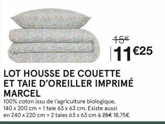lot housse de couette et taie d'oreiller imprimé marcel