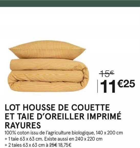 lot housse de couette et taie d'oreiller imprimé rayures