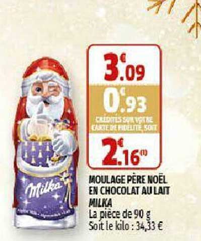 moulage père noël en chocolat au lait milka