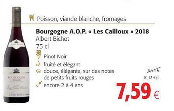 poisson, viande blanche, fromages, bourgogne a.o.p. "les cailloux" 2018 albert bichot